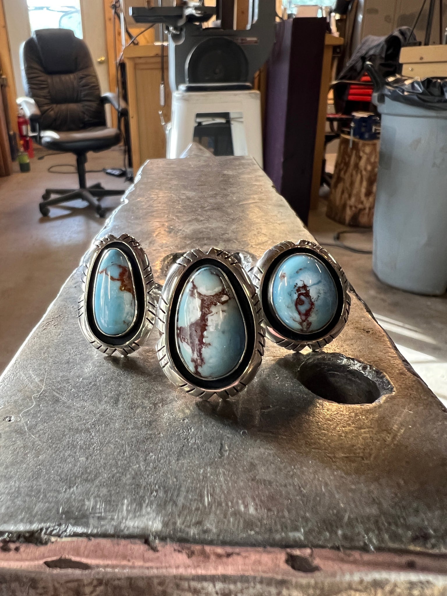 Golden Hill Turquoise & Sterling Silver Adjustable Ring with Detail Band #3
