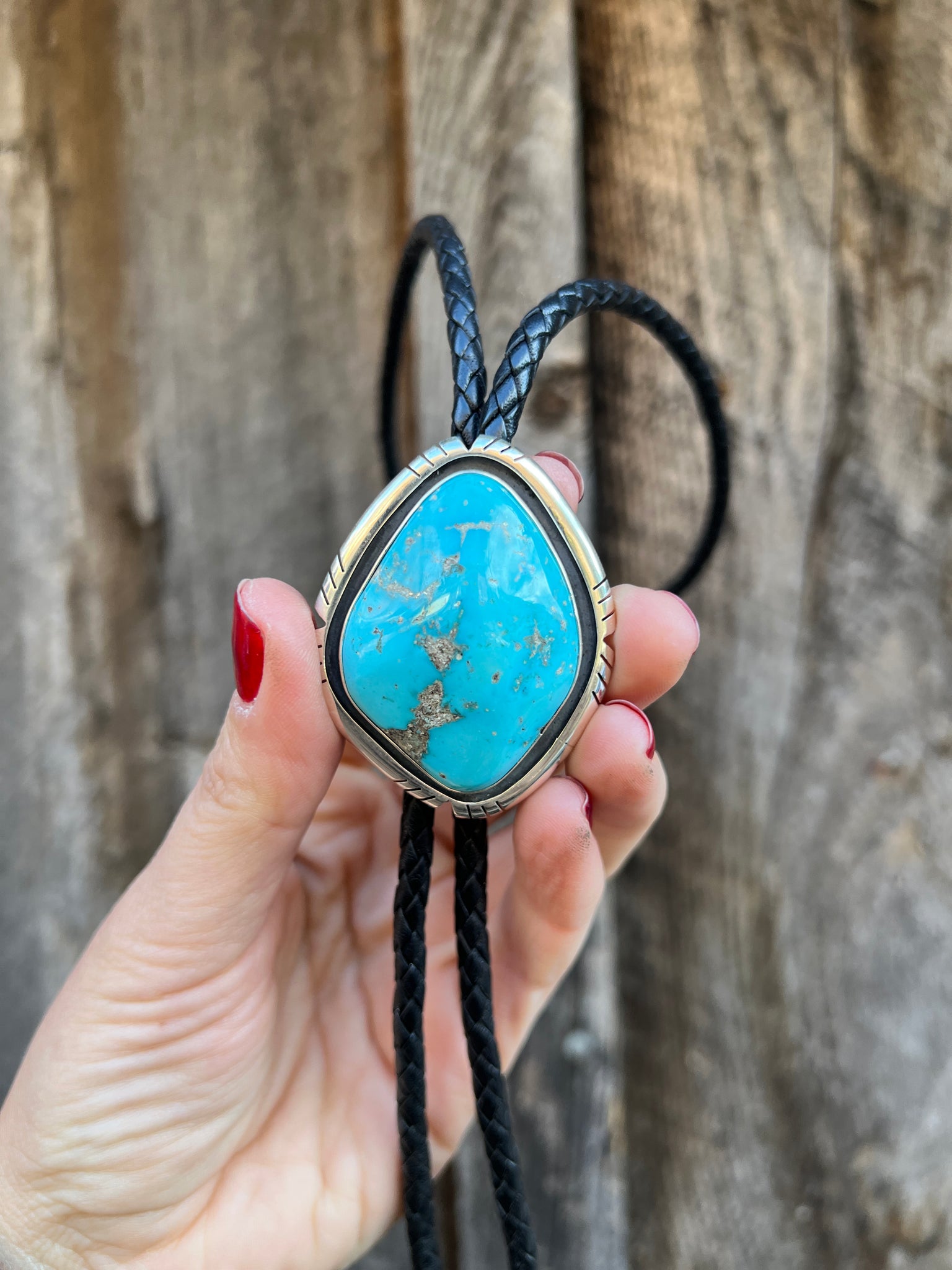 White Water Turquoise & Sterling Silver Bolo Tie