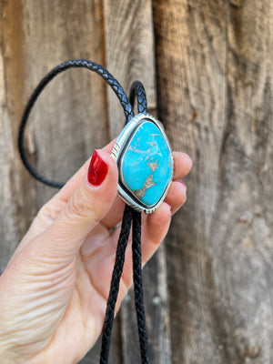 White Water Turquoise & Sterling Silver Bolo Tie