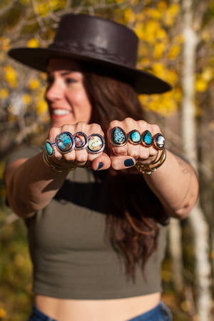 Campitos Turquoise & Sterling Silver Adjustable Ring with Detail Band #6