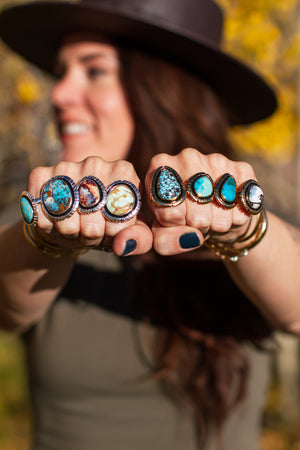Campitos Turquoise & Sterling Silver Adjustable Ring with Detail Band #6