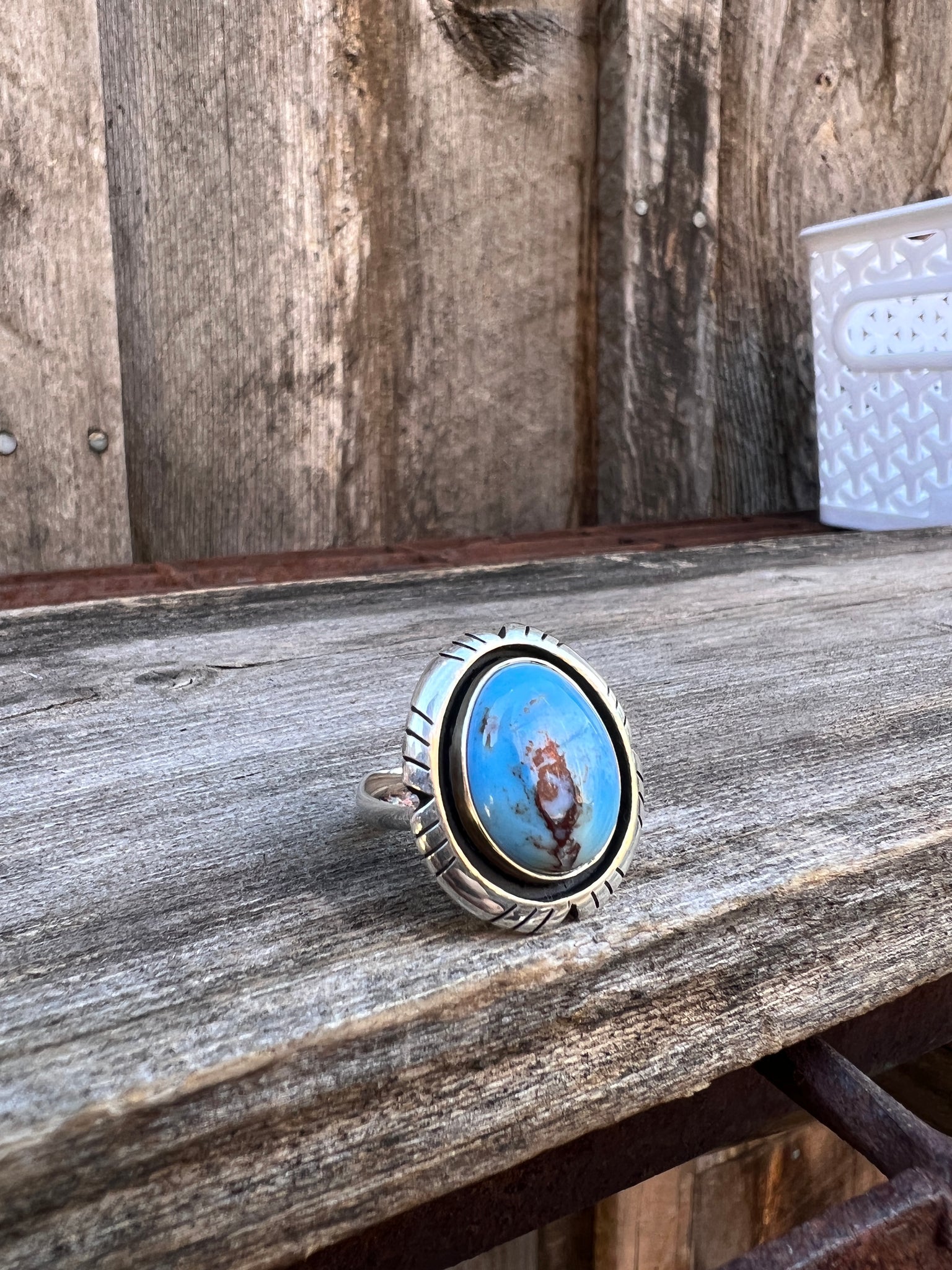Golden Hill Turquoise & Sterling Silver Adjustable Ring with Detail Band #3