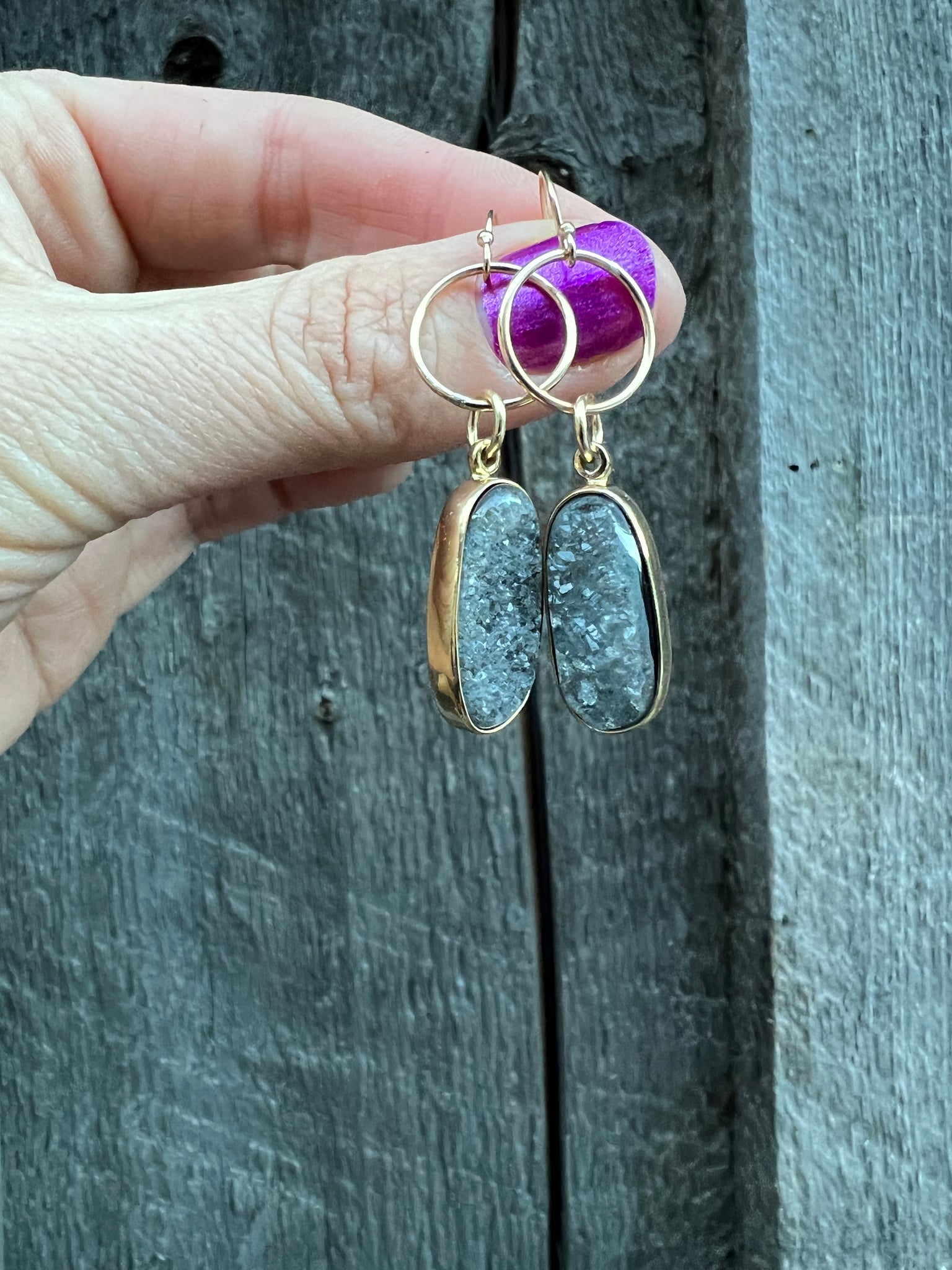 Druzy Hoop Dangle Earring Gold Alchemia #58