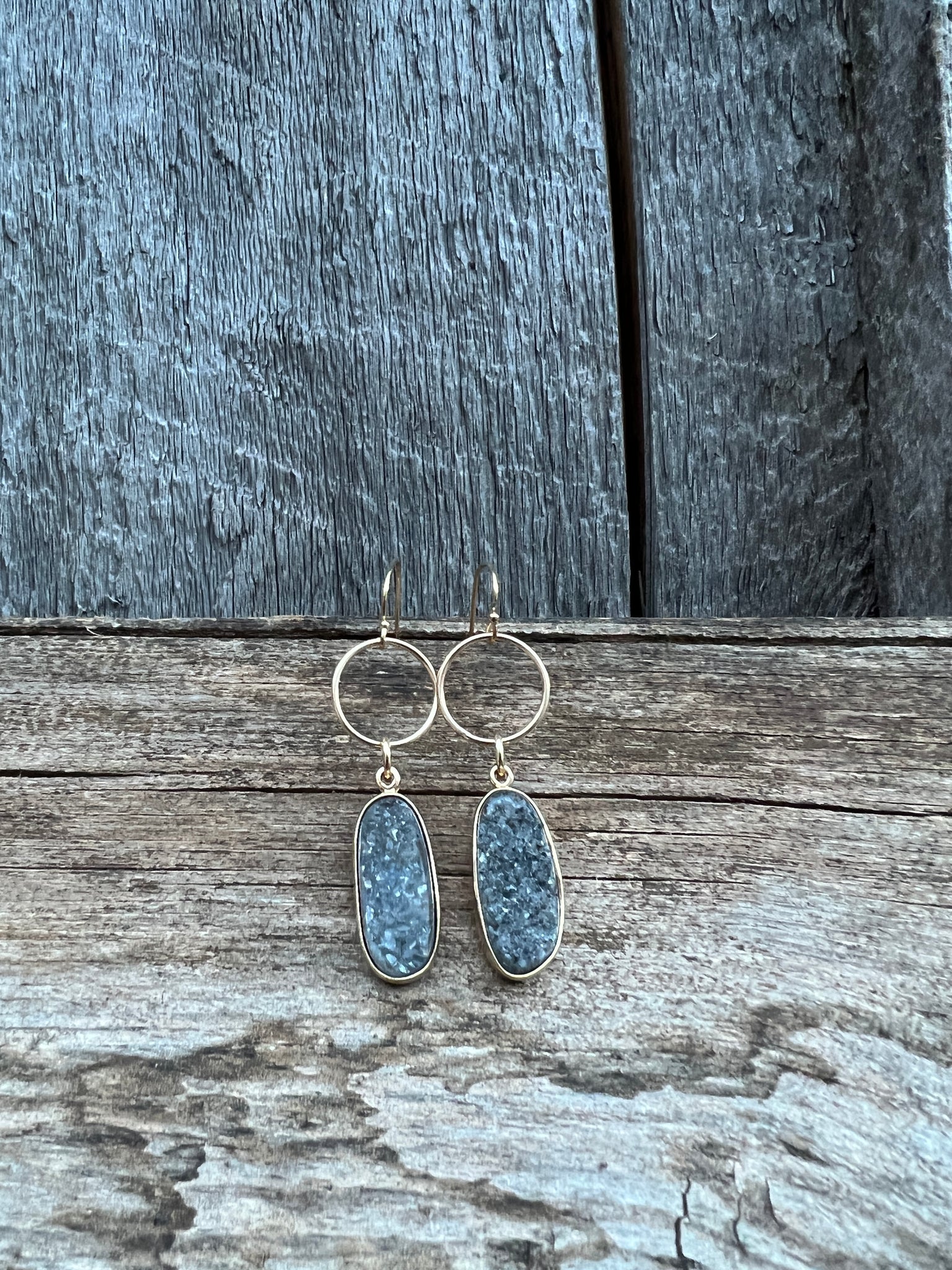 Druzy Hoop Dangle Earring Gold Alchemia #58