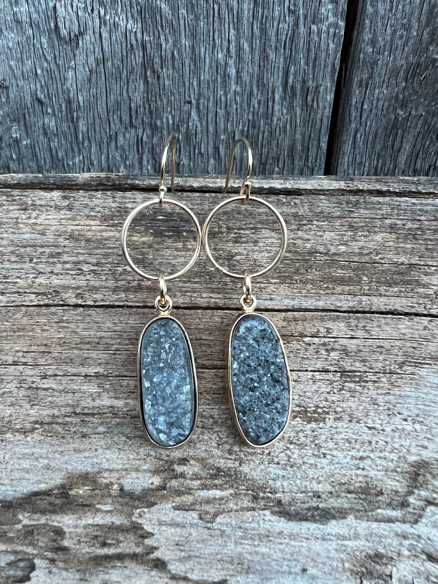 Druzy Hoop Dangle Earring Gold Alchemia #58