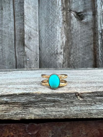 Turquoise Double Band Adjustable Ring- Gold Alchemia