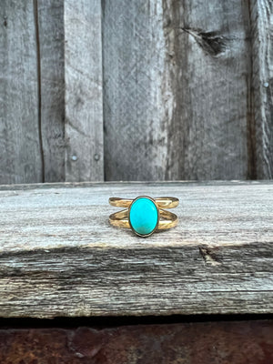 Turquoise Double Band Adjustable Ring- Gold Alchemia