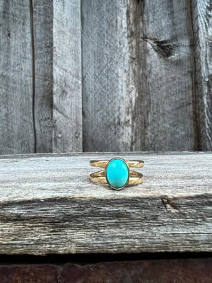 Turquoise Double Band Adjustable Ring- Gold Alchemia