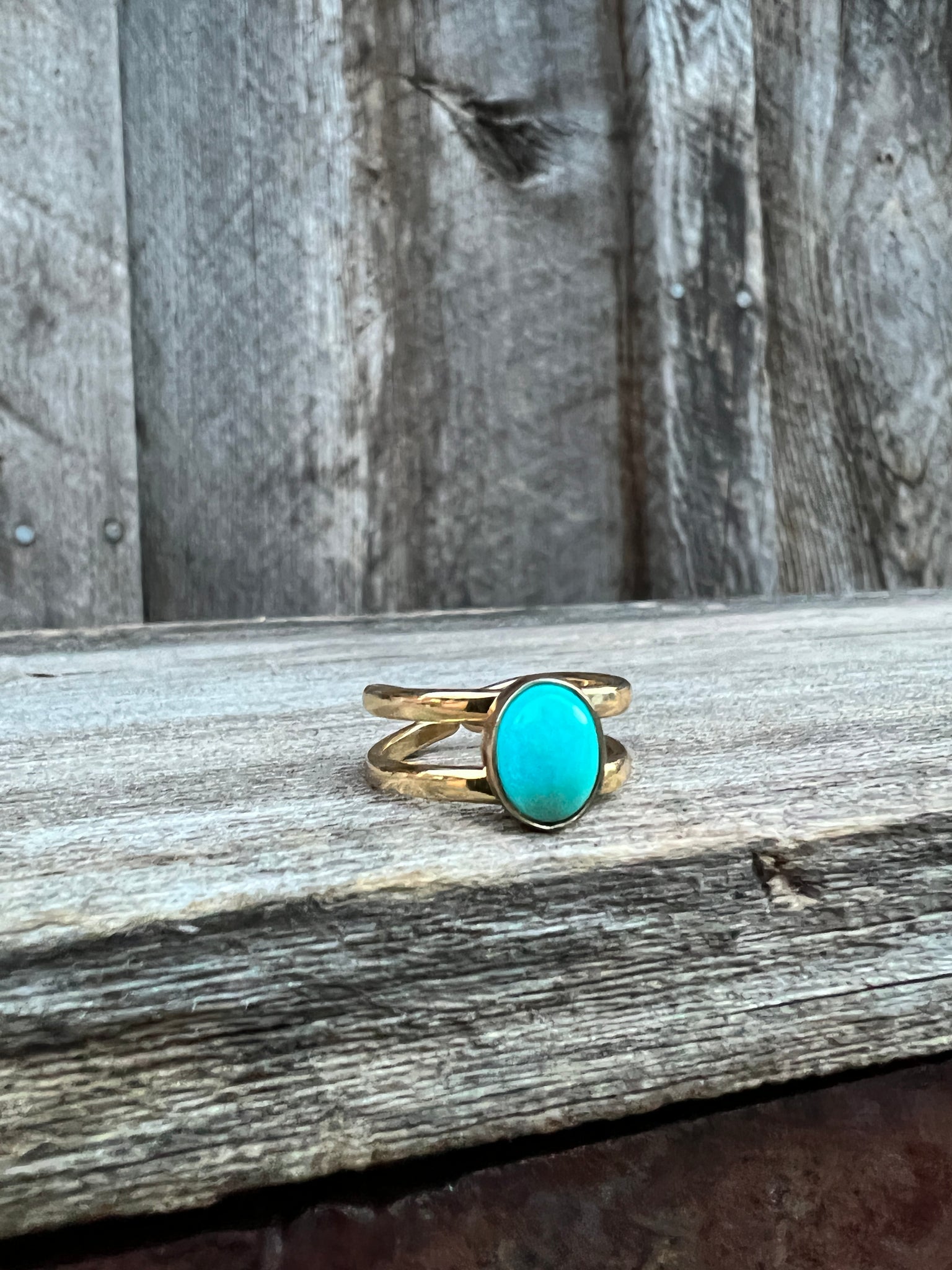 Turquoise Double Band Adjustable Ring- Gold Alchemia