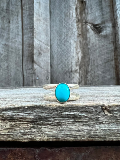 Turquoise Double Band Adjustable Ring- Sterling Silver