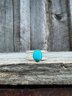 Turquoise Double Band Adjustable Ring- Sterling Silver