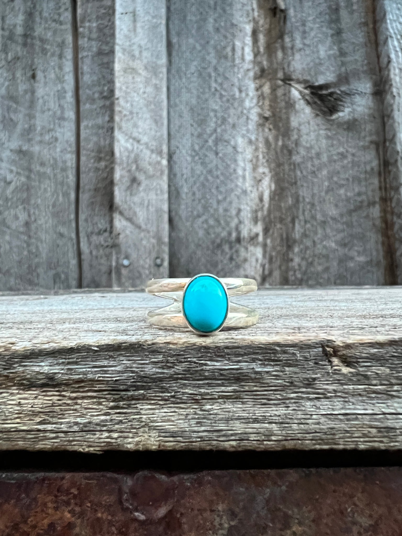 Turquoise Double Band Adjustable Ring- Sterling Silver