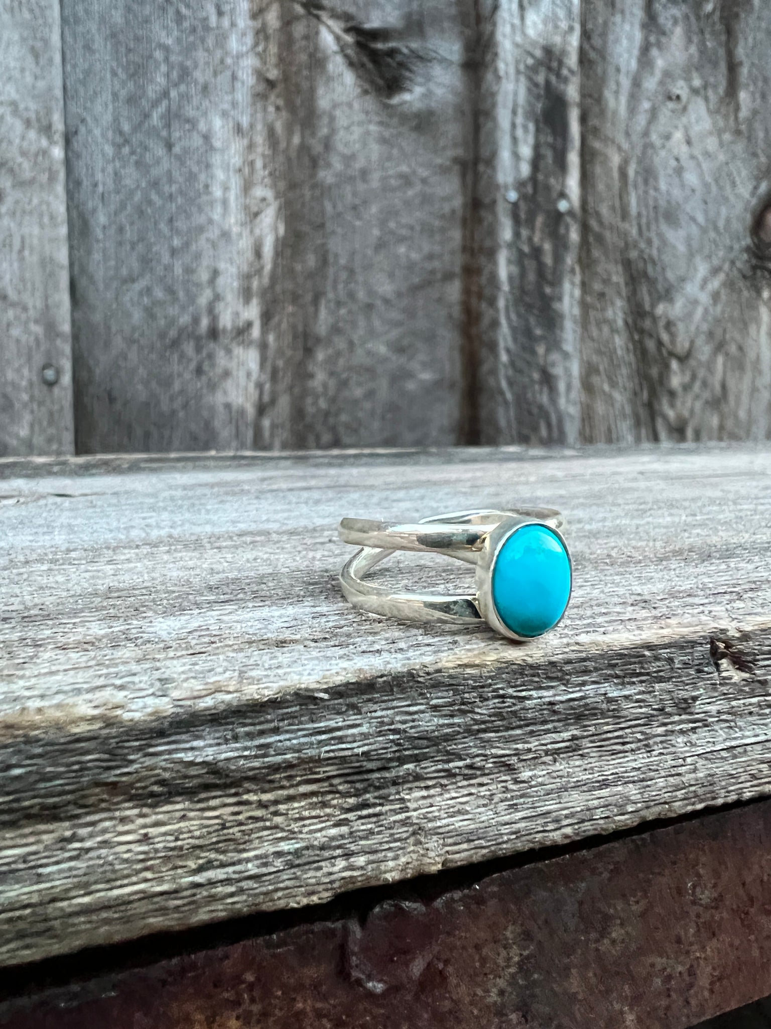 Turquoise Double Band Adjustable Ring- Sterling Silver