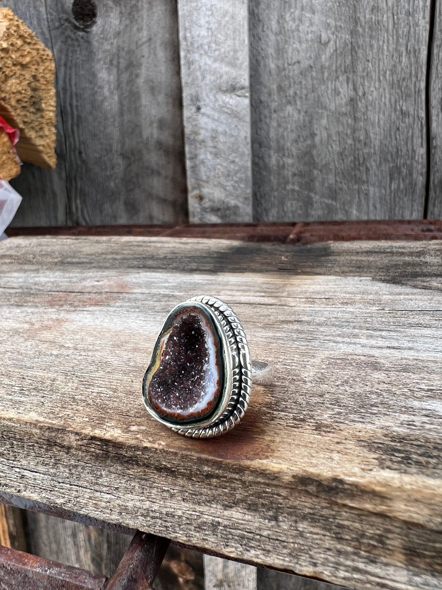 Sterling Silver Geode Ring with twist-wire detail  Size 8 #4