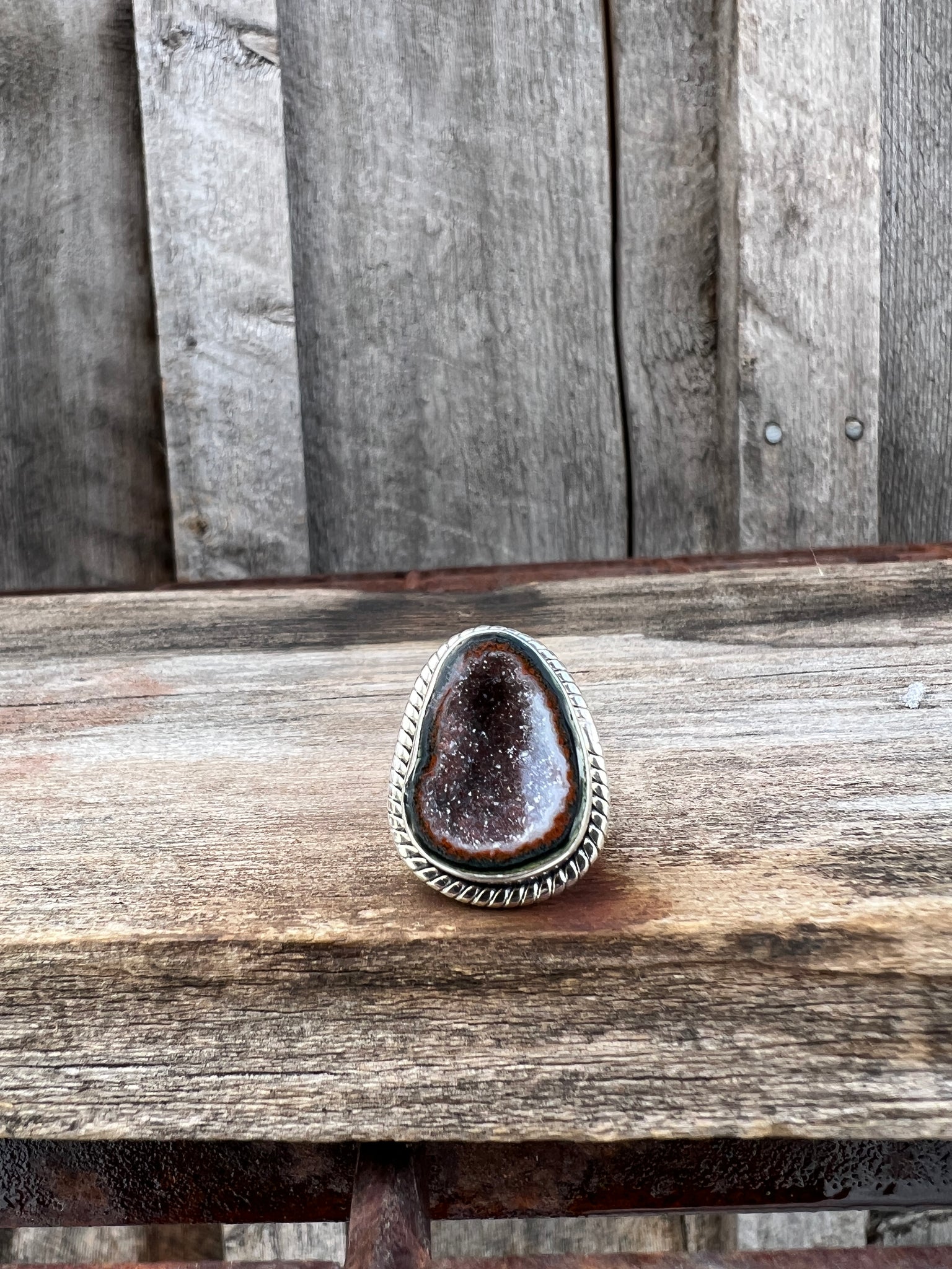 Sterling Silver Geode Ring with twist-wire detail  Size 8 #4