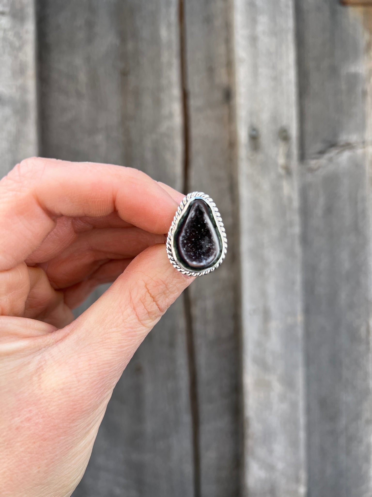Sterling Silver Geode Ring with twist-wire detail  Size 8 #4