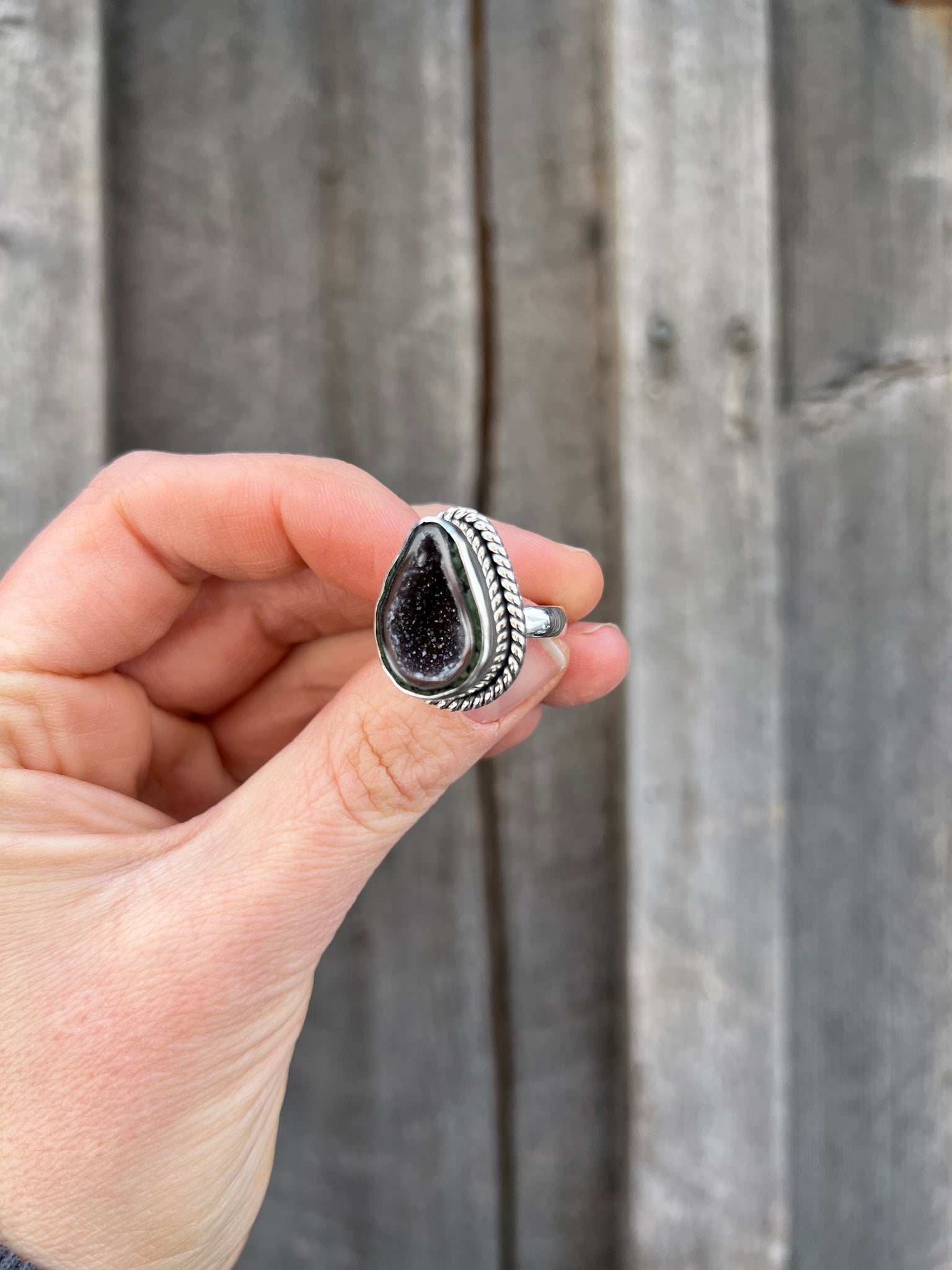 Sterling Silver Geode Ring with twist-wire detail  Size 8 #4