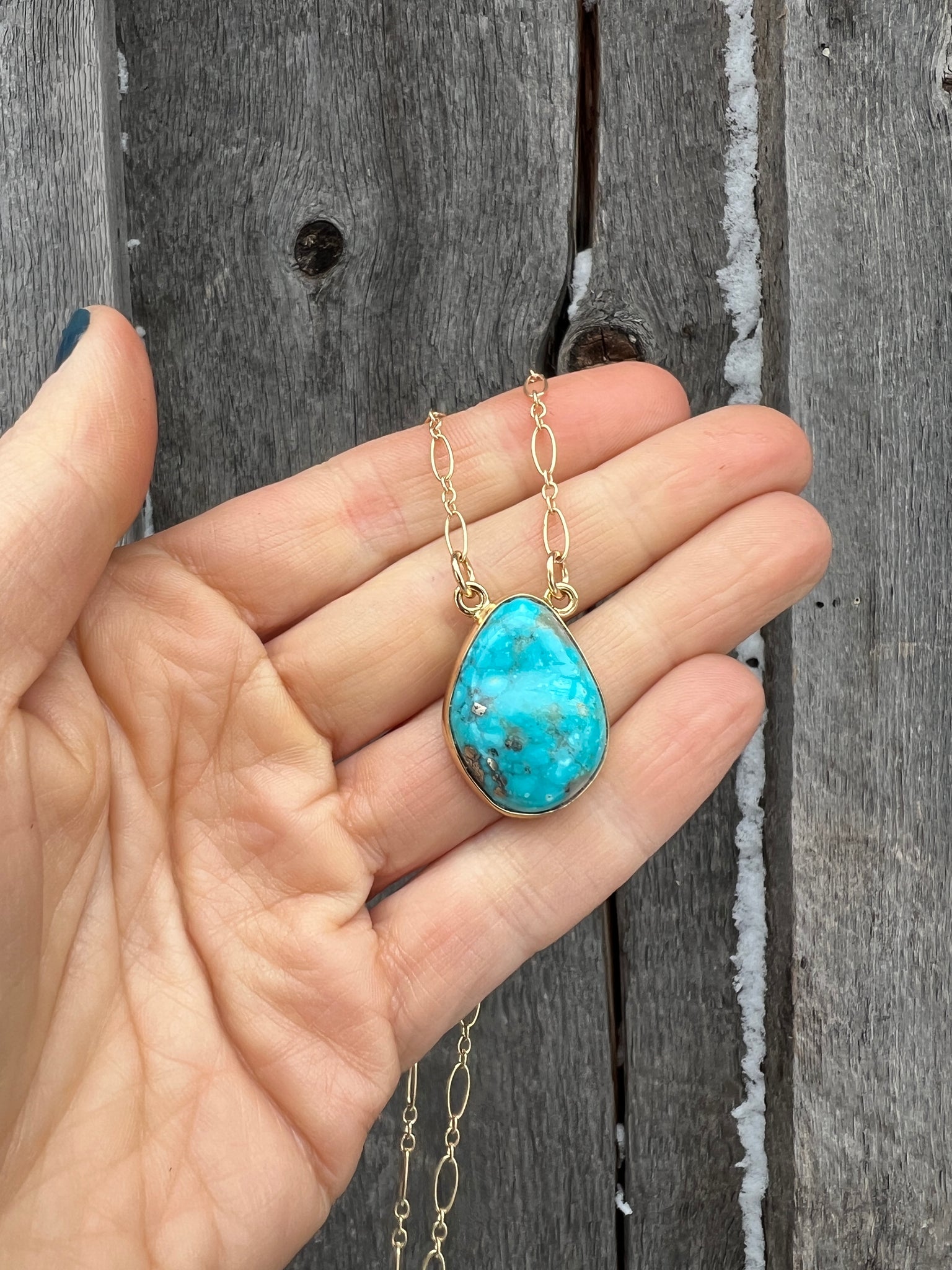 White Water Turquoise Necklace on 16" Gold Fill Chain #24