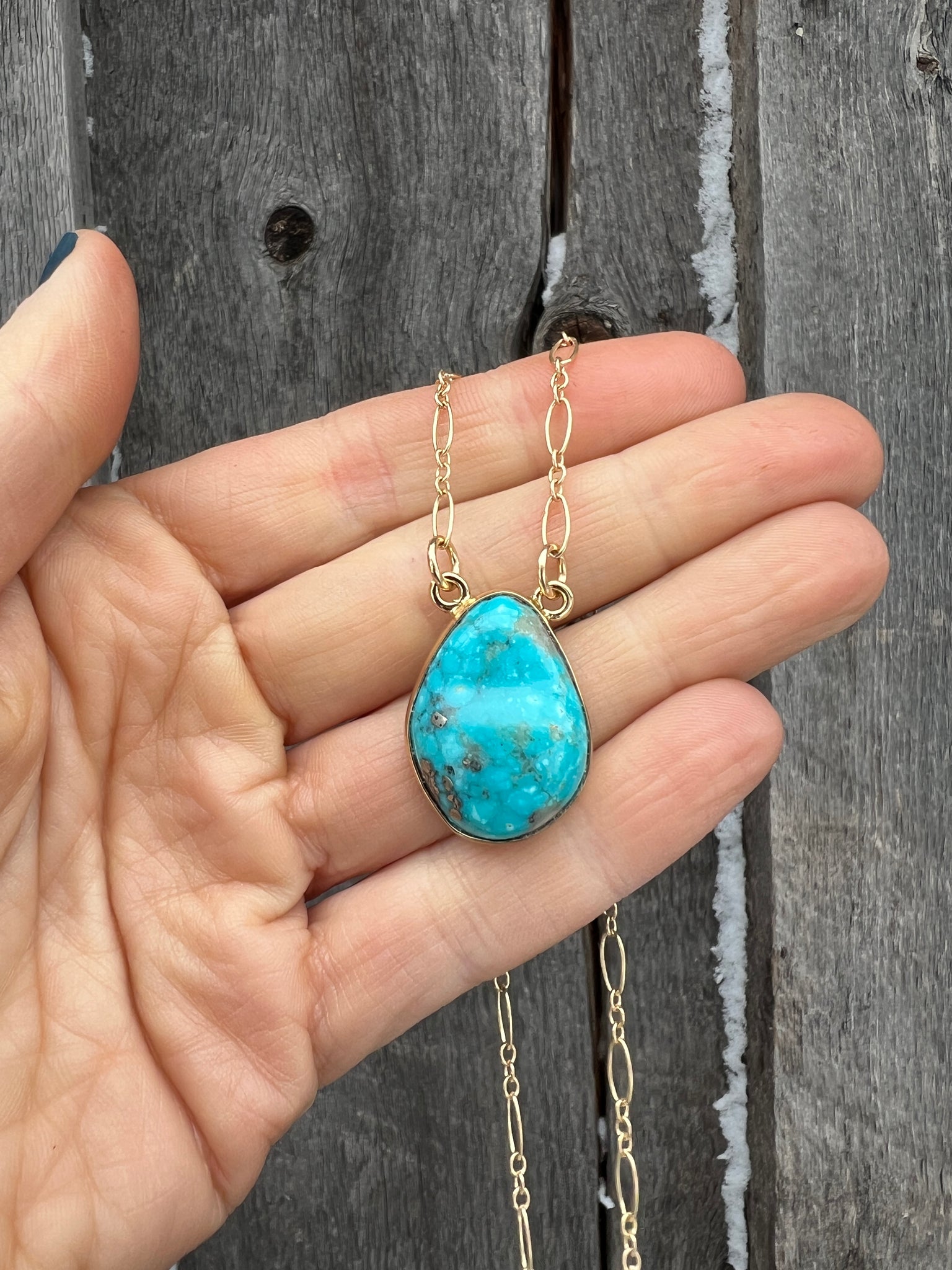 White Water Turquoise Necklace on 16" Gold Fill Chain #24