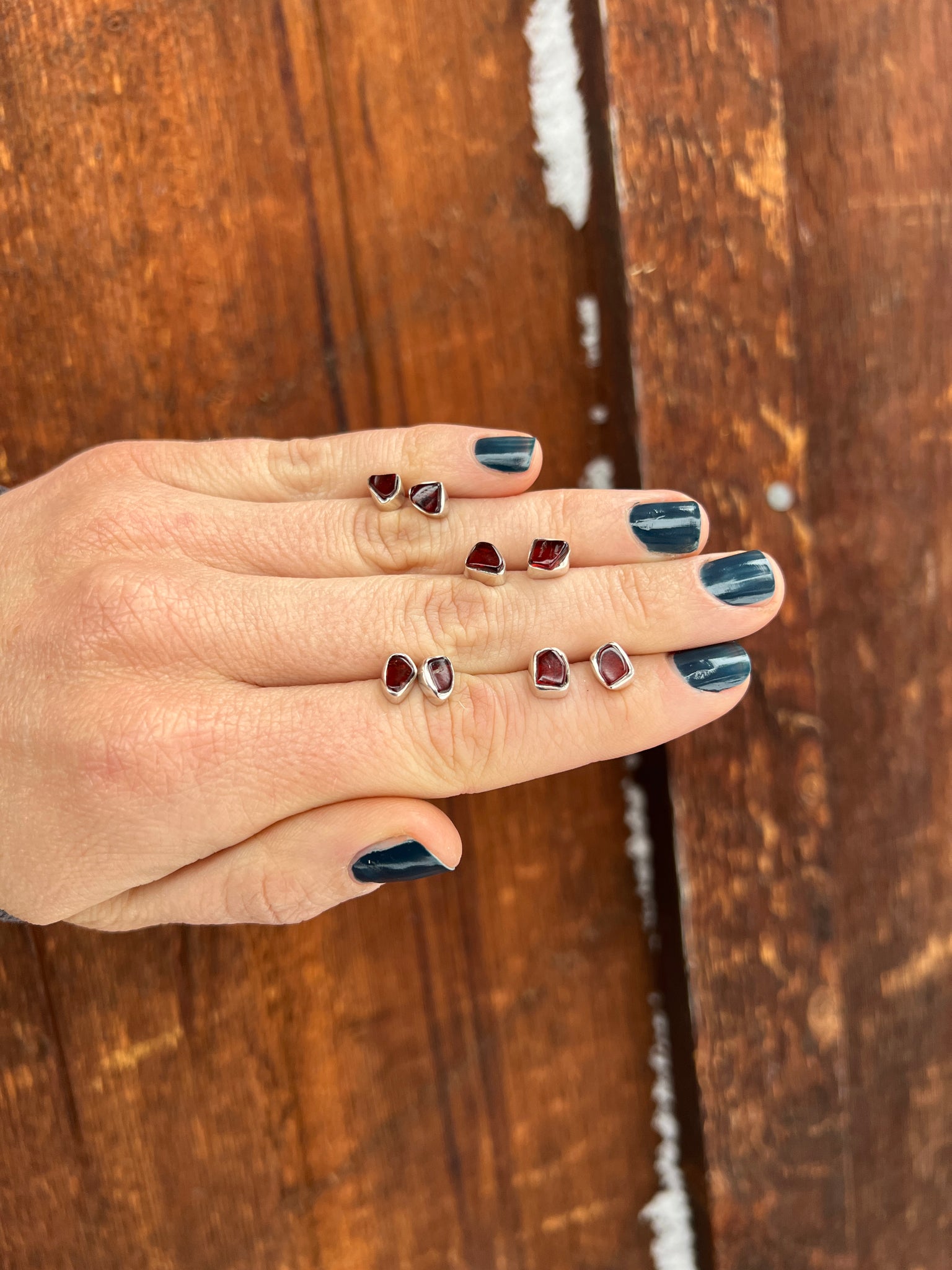 Garnet & Sterling Silver Stud Earrings