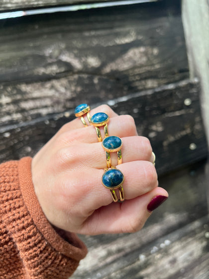 Deep Blue Kyanite Double Band Adjustable Ring- Gold Alchemia