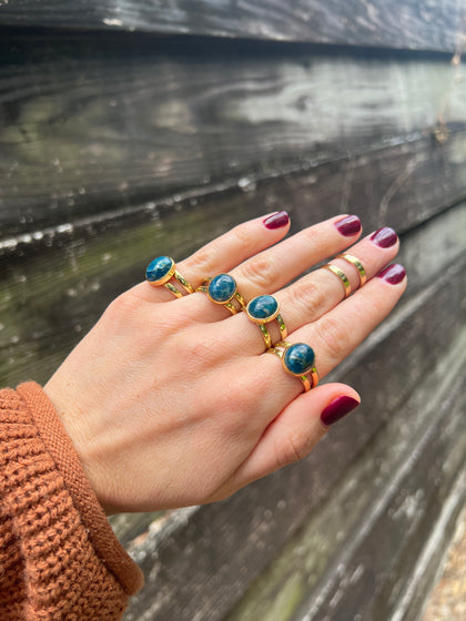 Deep Blue Kyanite Double Band Adjustable Ring- Gold Alchemia