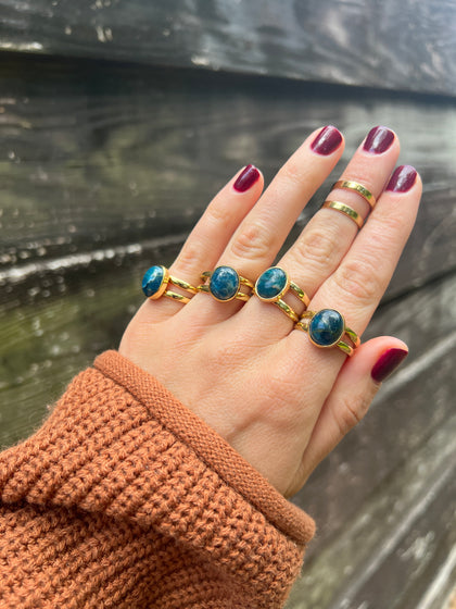 Deep Blue Kyanite Double Band Adjustable Ring- Gold Alchemia